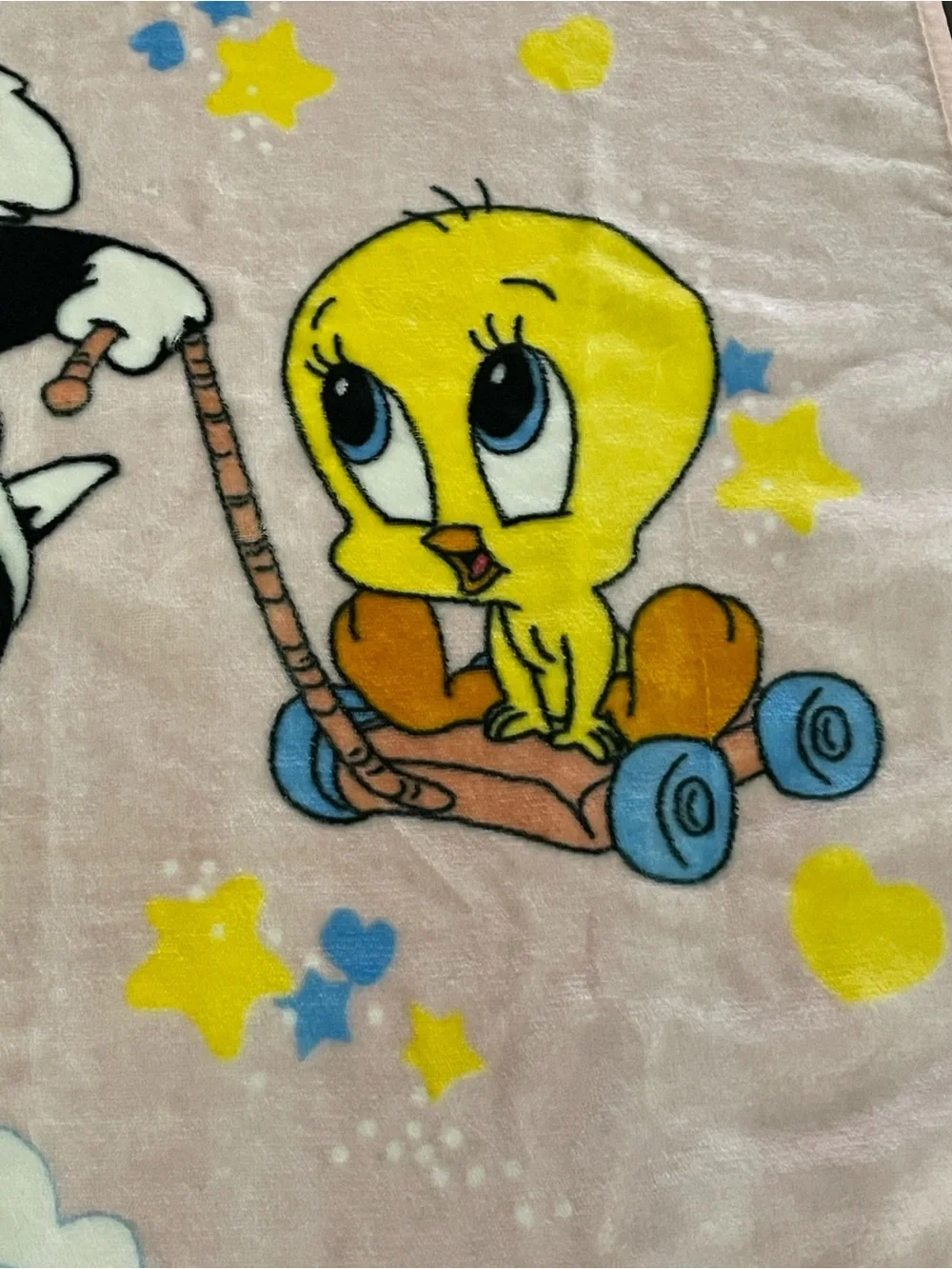 Vintage 1999 Baby Looney Tunes Pink Plush Blanket - Sylvester & Tweety